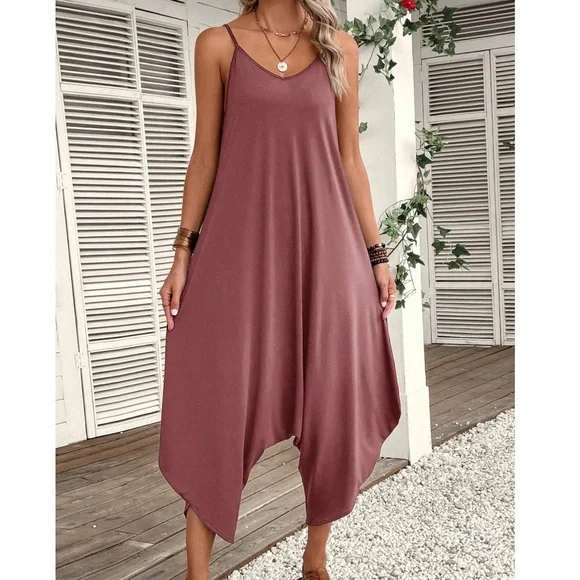 Boho Solid Harem Leg Cami Jumpsuit - Picture 5 of 12